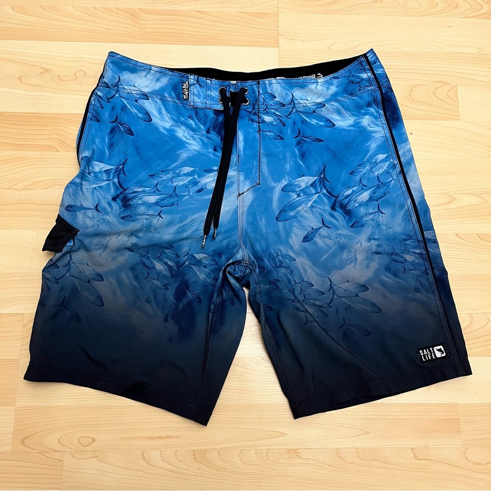 Salt Life Board Shorts Mens 36 Blue Ocean SLX-QD Vapor Stretch Unlined Swim Mint